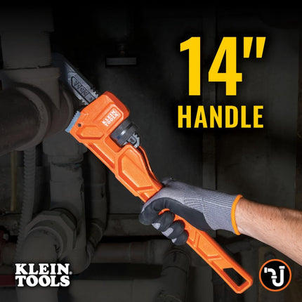 KLEIN TOOLS 68227 14-Inch Cast Iron Pipe Wrench, Heavy Duty Adjustable Plumbing Wrench with I-Beam Handle, 2-Inch Jaw Capacity