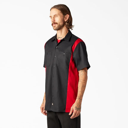 Camisa de trabajo de manga corta Dickies para hombre, dos tonos, negro, rojo inglés, grande