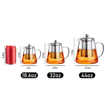 PARACITY Glass Teapot Stovetop 44 OZ, Borosilicate Clear Tea Kettle with Removable 18/8 Stainless Steel Infuser, Teapot Blooming and Loose Leaf Tea Maker Tea Brewer for Camping, Travel (1300ml)