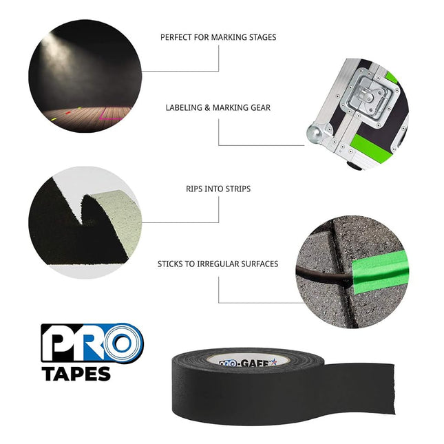 4" Width ProTapes Pro Gaff Premium Matte Cloth Gaffer's Tape with Rubber Adhesive, 11 mils Thick, 55 yds Length, Black (Pack of 1)