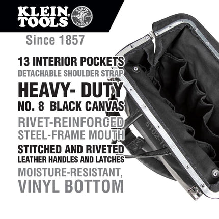 Tool Bag, Large 40.6 cm Deluxe Canvas Tool Bag and Organizer with 13 Pockets and Shoulder Strap, Black Klein Tools 510216SPBLK