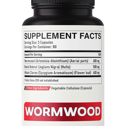 Sweet Wormwood Capsules 1500mg with Black Walnut & Cloves - 240 Vegan Capsules - Artemisia Annua Supplement