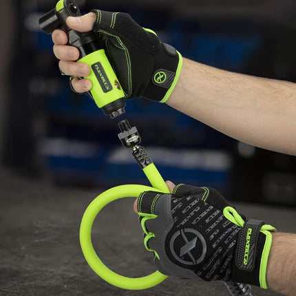 Flexzilla Swivel Whip Air Hose, 3/8 in. x 2 ft. (1/4" MNPT Ball Swivel x 1/4" FNPT Ends), Heavy Duty, Lightweight, Hybrid, ZillaGreen - HFZ3802YW2B