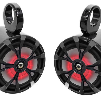 (2) Rockville RKL80MB 8" 900 Watt Marine Wakeboard LED Tower Speakers in Black