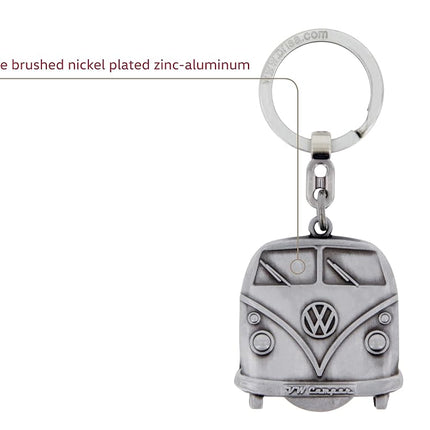 BRISA VW Collection - Volkswagen Bus T1 Camper Van Kombi Key Ring Chain with Removable Coin in Embossed Gift Tin, Gift Idea/Fan Souvenir/Retro Vintage Product (Vintage Silver)