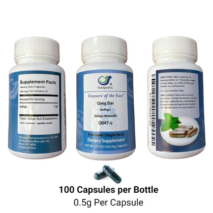 Treasure of the East, Indigo - Qing Dai Capsules (1:1 Herbal Extracts, 100 Capsules)