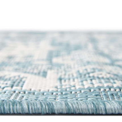 Unique Loom Outdoor Aztec Collection Area Rug - Chalca (2' 7" x 12' Runner, Aqua/Ivory)