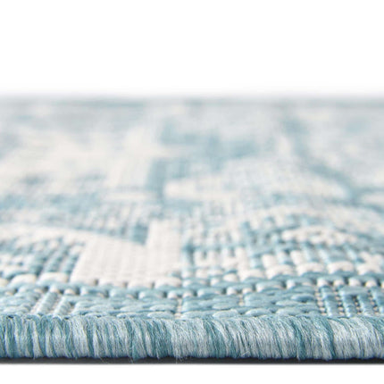 Unique Loom Outdoor Aztec Collection Area Rug - Chalca (2' 7" x 12' Runner, Aqua/Ivory)