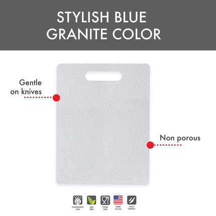 Dexas Superboard Cutting Board with Handle 11 x 14.5 inch Blue Granite, Kitchen Prep Board, Dishwasher Safe, Non-Porous Poly Surface, Made in USA