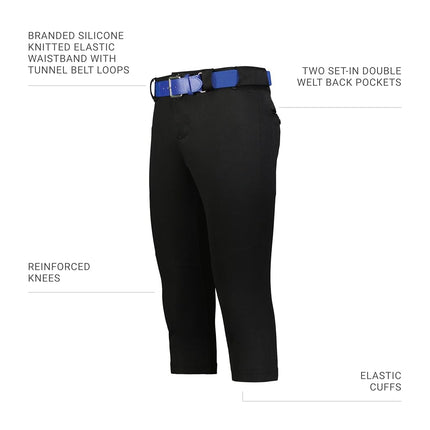 Russell Athletic Girls Deck Softball Knicker Pants, Black, S