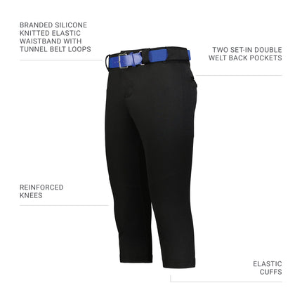 Russell Athletic Girls Deck Softball Knicker Pants, Black, S