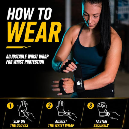 Fit Active Sports New Ventilated Weight Lifting Gloves with Built-In Wrist Wraps, Full Palm Protection & Extra Grip. Workout Grips for Pull Ups, Cross Training, Fitness, & Weightlifting. Men & Women