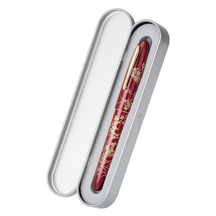 HONG DIAN N23 Red Rabbit Fountain Pen, Long Blade Medium Nib Gold Trim, New Year Lucky Rabbit Carving Design, Smooth Writing Pen with Converter and Metal Pen Box Set
