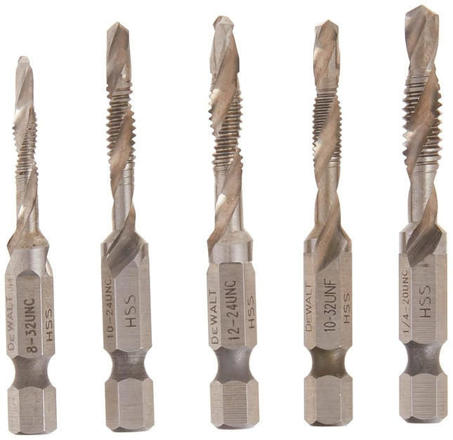 DEWALT Drill Tap Set, Impact Ready, 1/4-Inch, 5-Piece (DWADTQTR5SET)