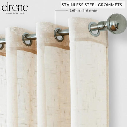 Elrene Home Fashions Carmen Sheer Extra-Wide Weatherproof Indoor/Outdoor Grommet Top Curtain Panel with Coordinating Tieback for Porch, Pergola, Patio, Deck, 114”W x 84”L, Ivory