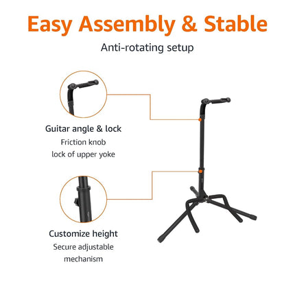 Amazon Basics Portable Foldable Guitar Stand, Lightweight Tripod Design with Non-Slip Padding, Height Adjustable for Acoustic, Electric, and Bass Guitars, Black