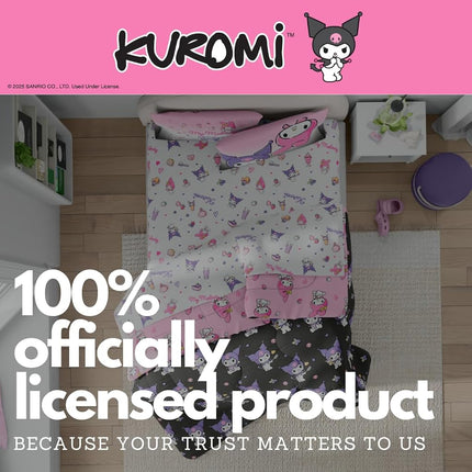 Franco Sanrio Kuromi & My Melody Bedding 7 Piece Super Soft Cozy Reversible Comforter and Sheet Set with Sham, Full, (Officially Licensed Product)