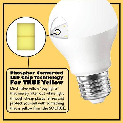 Un-Edison A19 LED Bug Light - Replaces 100W - Yellow Spectrum E26 Medium Outdoor Bulb for Porch Porch Patio and Deck - Upgrade your Old Painted Insect Bulbs to Amber Glow 2 Pack