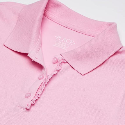 Polo piqué con volantes de manga corta para niña de The Children's Place, color rosa brillante, talla 7-8
