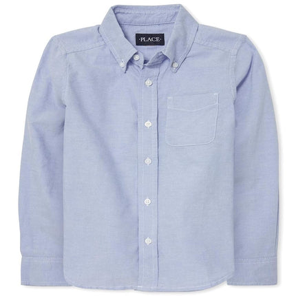 Camisa Oxford de uniforme con botones para niño The Children's Place, azul claro, XXL (16H)