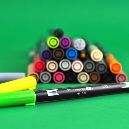 Tombow ABT-076 Fibre Tip Dual Brush Pen with Two Tips, Green Ochre