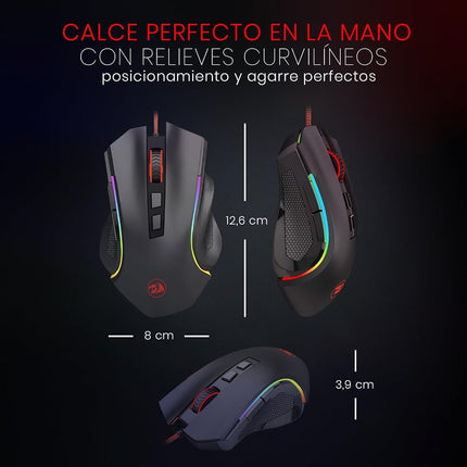 Redragon M602 Gaming Mouse, Ergonomic RGB Gaming Mouse Wired with 9 Programmable Buttons, 7200 DPI Adjustable, 7 Backlit Modes, Professional Optical Gamer Mouse for Gamer Office, Black