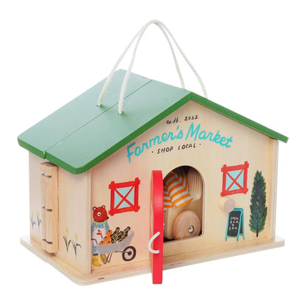 Manhattan Toy Farmer s Market Day 12-Piece Portable Wooden Toy Figure Pretend Shopping Playset