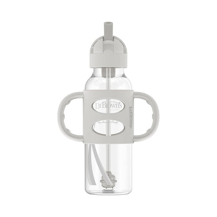 Biberon à paille avec anses en silicone Dr. Brown's, Gris et Rose, 240 ml (Lot de 2)
