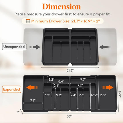 Lifewit Extra Large Cutlery Drawer Organsier, Extendable Tray, 13 Sections