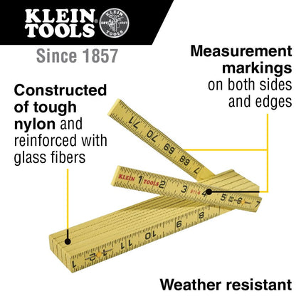 Klein Tools 911-6 Regla Plegable de 6 Pies, Fibra de Vidrio Duradera, Lectura Exterior