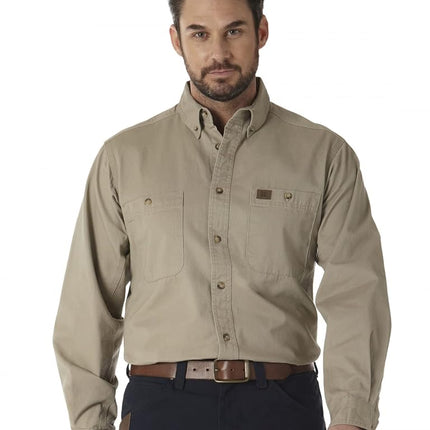 Wrangler Men's Logger Twill Long Sleeve Workshirt SHIRT, Khaki, XL