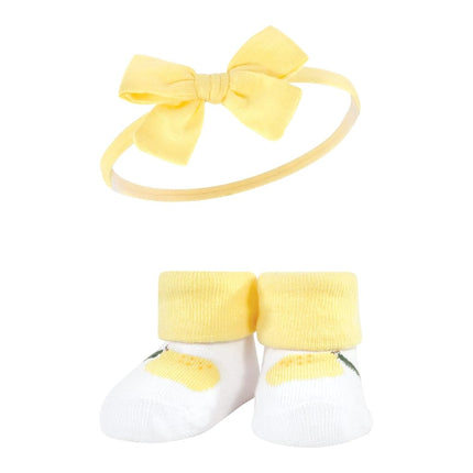 Hudson Baby Girl's Headband and Socks Giftset, Yellow Green Lemon, One Size