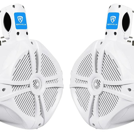(2) Pairs Rockville RWB80W 8" White 600w Marine/Boat Wakeboard Tower Speakers