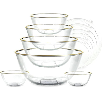 Cook with Color 12 Pc Glass Mixing Bowl Set with Lids – Borosilicate Glass Nesting Bowls for Cooking, Baking and Meal Prep, Gold Rim