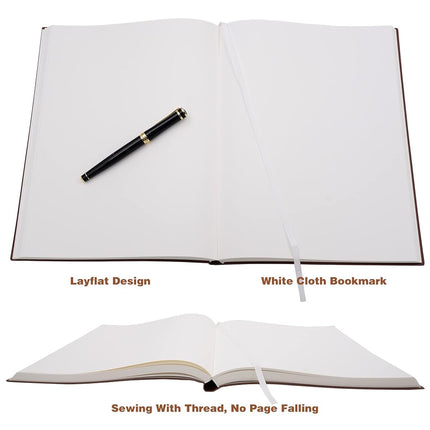 BenOpinion Large Blank Notebook Journal for Writing Drawing, Soft Faux Leather Cover, 100GSM Papers, 320 Pages, A4 8.4x11.4 inches Sketch Book(Brown, Plain)