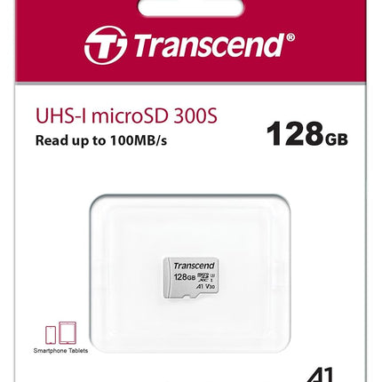 Transcend USD300S 128GB microSDXC U3 V30 A1 Memory Card without SD Adapter, for 4K Video, GoPro, Drones & Nintendo Switch TS128GUSD300S