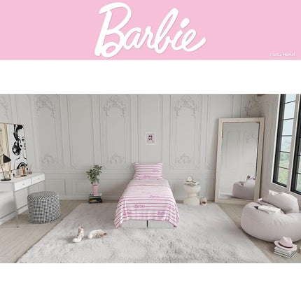 Parure de draps 3 pièces super doux et confortable en microfibre Franco Collectibles Barbie Logo, taille double (produit sous licence officielle)