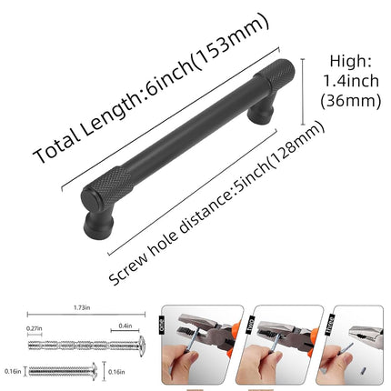BUKOBYHE 10 Pack 5Inch(128mm) Matte Black Kitchen Cabinet Handles Knurled Cabinet Pulls Black Drawer Pulls Kitchen Hardware