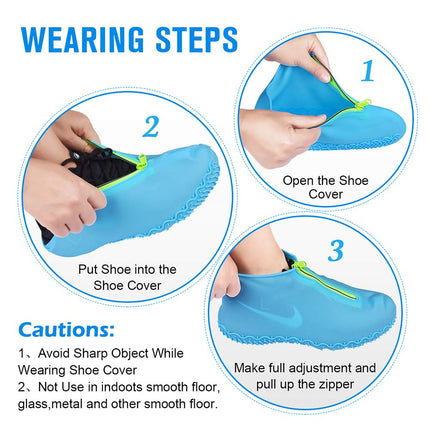 Shiwely Silicone Waterproof Shoe Covers, Upgrade Reusable Overshoes with Zipper, Resistant Rain Boots Non-Slip Washable Protection for Women, Men (XL (Women 10-13.5, Men 11.5-14), Blue)