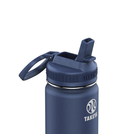 Takeya Actives 24 oz Water Bottle with Straw Lid - Double Wall Stainless Steel Insulation - Dishwasher Safe & BPA-Free - Removable Bumper - Midnight Blue