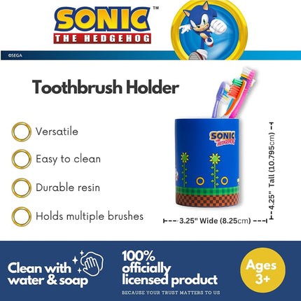 Sega Sonic The Hedgehog Gamer Kids Toothbrush Holder - Makeup Brushes/Pens Tumbler, (Officially Licensed Product) by Franco Collectibles