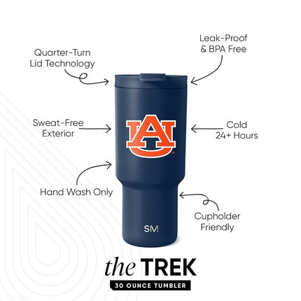 Simple Modern Officially Licensed Collegiate Auburn Tigers 30 oz Tumbler with Flip Lid and Straws | Insulated Cup Stainless Steel | Gifts for Men Women | Trek Collection | Auburn University