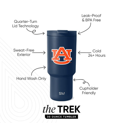 Simple Modern Officially Licensed Collegiate Auburn Tigers 30 oz Tumbler with Flip Lid and Straws | Insulated Cup Stainless Steel | Gifts for Men Women | Trek Collection | Auburn University
