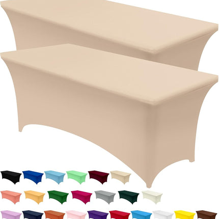 Nappe Utopia Kitchen en élasthanne, lot de 2 [2,4 m, champagne] Nappe rectangulaire extensible, ajustée, lavable et infroissable pour salons, mariages et fêtes [244 x 76 x 76 cm]