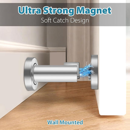 Door Stops 4 Pack, Magnetic Door Stoppers, Heavy Duty Magnetic Door Stop, Stainless Steel Door Catch, Holder Your Door, Modern Door Stopper Wall Floor Mount Door Holder, Brushed Nickel