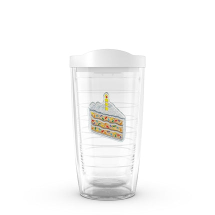 Vaso de viaje Tervis Classic con aislamiento de doble pared, fabricado en EE. UU., diseño de trozo de pastel de cumpleaños "Slice of Joy", mantiene las bebidas frías y calientes, 473 ml