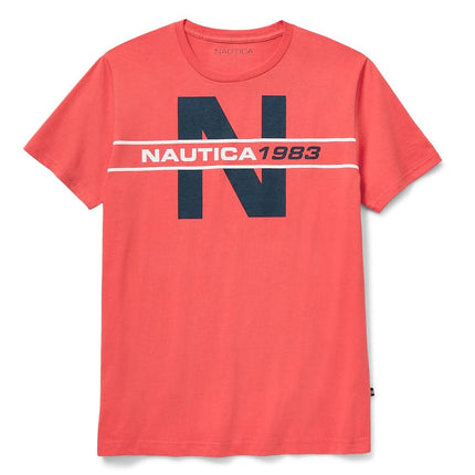 Nautica Men's Short Sleeve 100% Cotton Nautical Series Graphic Tee Polo Shirt, Sailor Red, Large