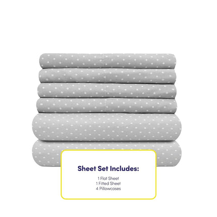 King Size Bed Sheets - 6 Piece 1500 Supreme Collection Fine Brushed Microfiber Deep Pocket King Sheet Set Bedding - 2 Extra Pillow Cases, Great Value, King, Dot Gray