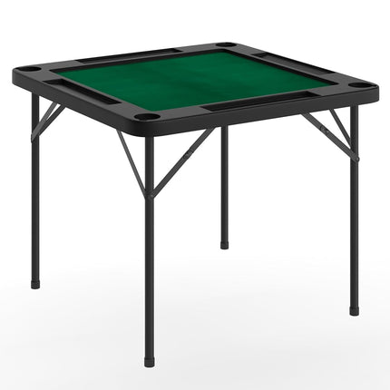 Flash Furniture Silas 34.5" Square Folding Card Table with Green Felt Playing Surface and Cup Holders, Portable Folding Game Table for 4 Players, Black/Green