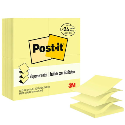 Post-it Dispenser Pop-up Notes, 3x3 in, 24 Pads, Canary Yellow, Clean Removal, Recyclable